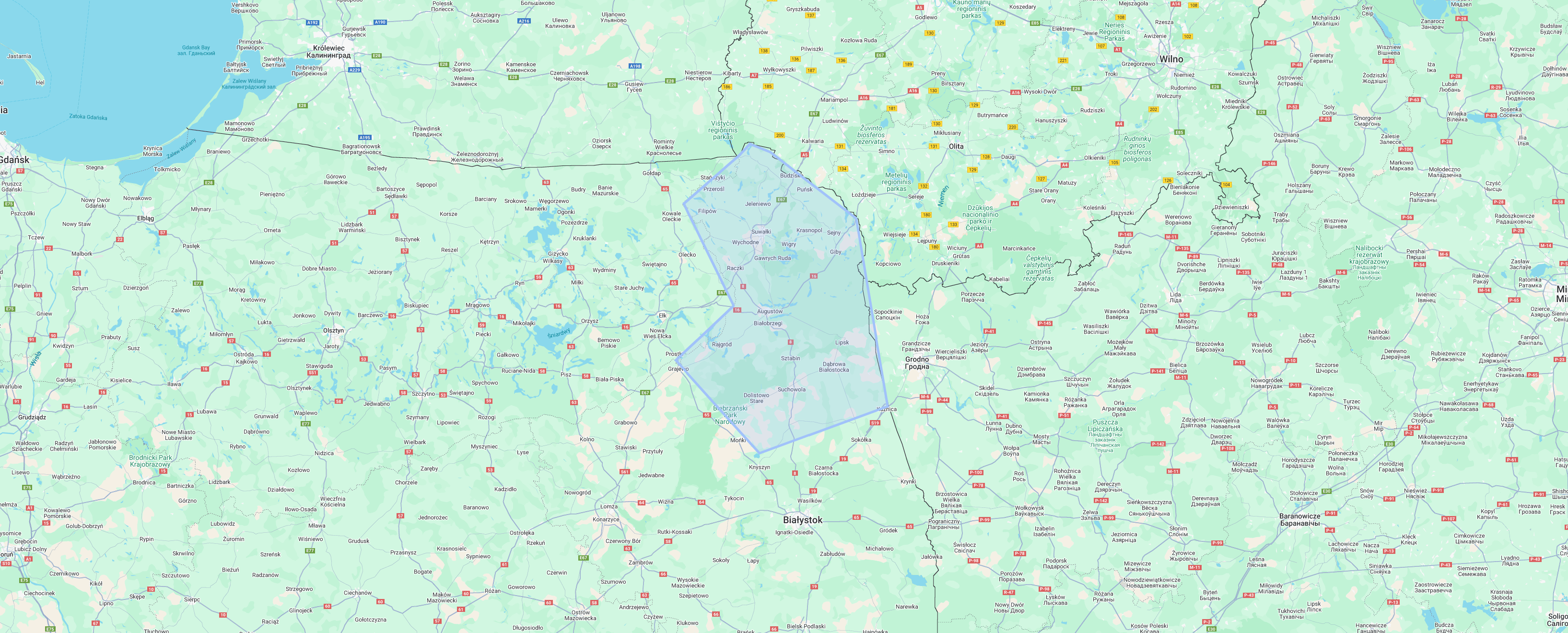 Obszar działania zaznaczony na mapie